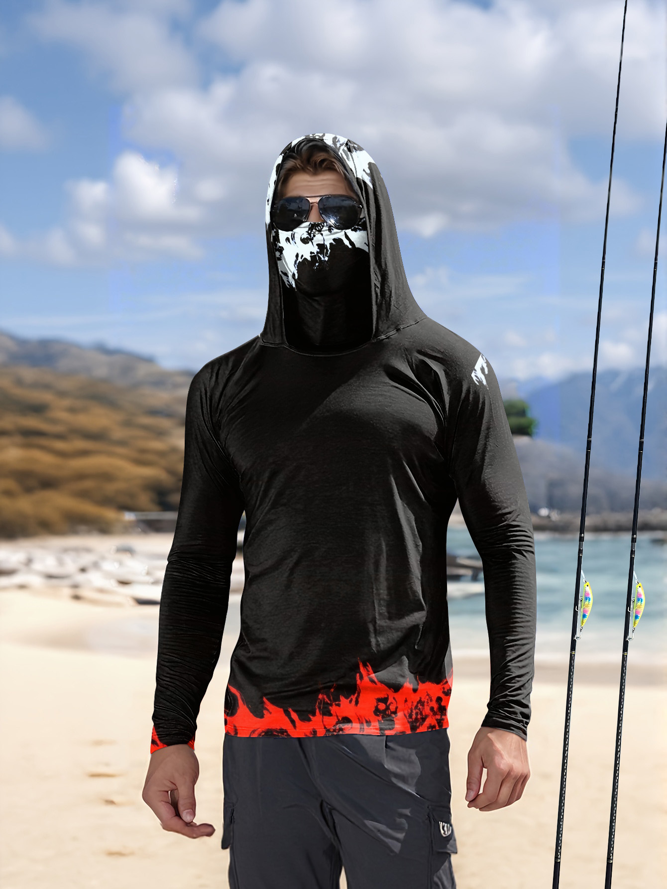 Fishing Shirt Uv Protection - Erkek Kapüşonlu Balıkçı Gömleği, Uzun Kollu